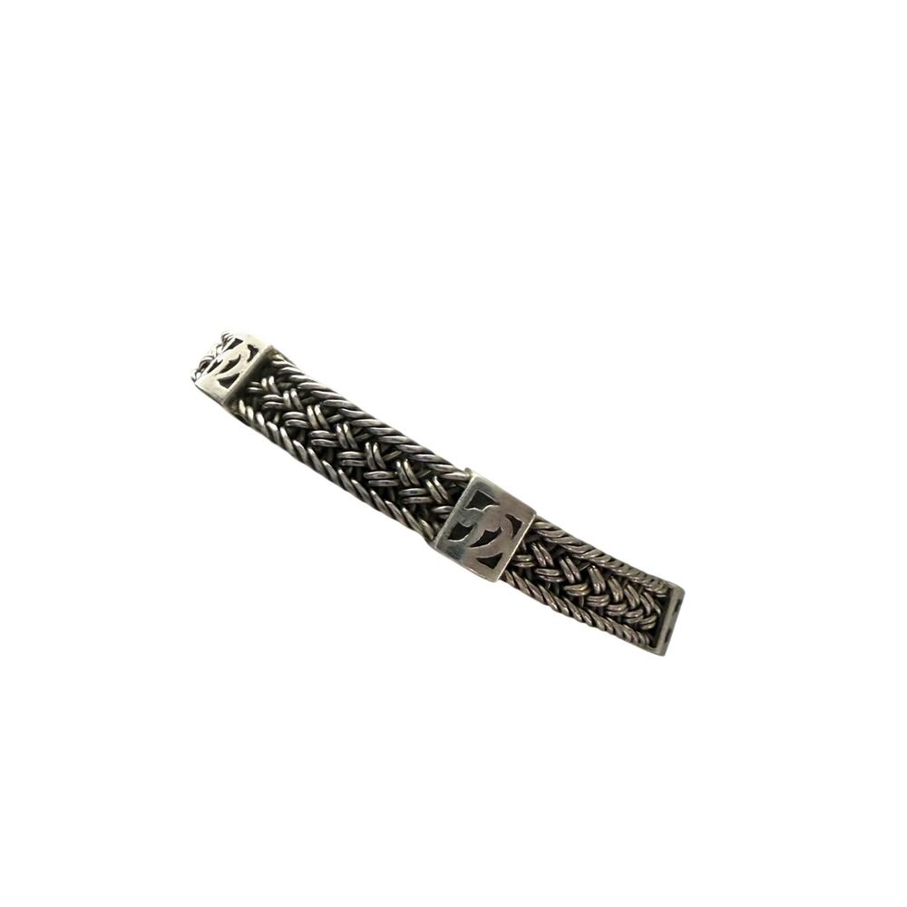 Lois Hill 925 Sterling-Style Woven Silver Toggle Bracelet